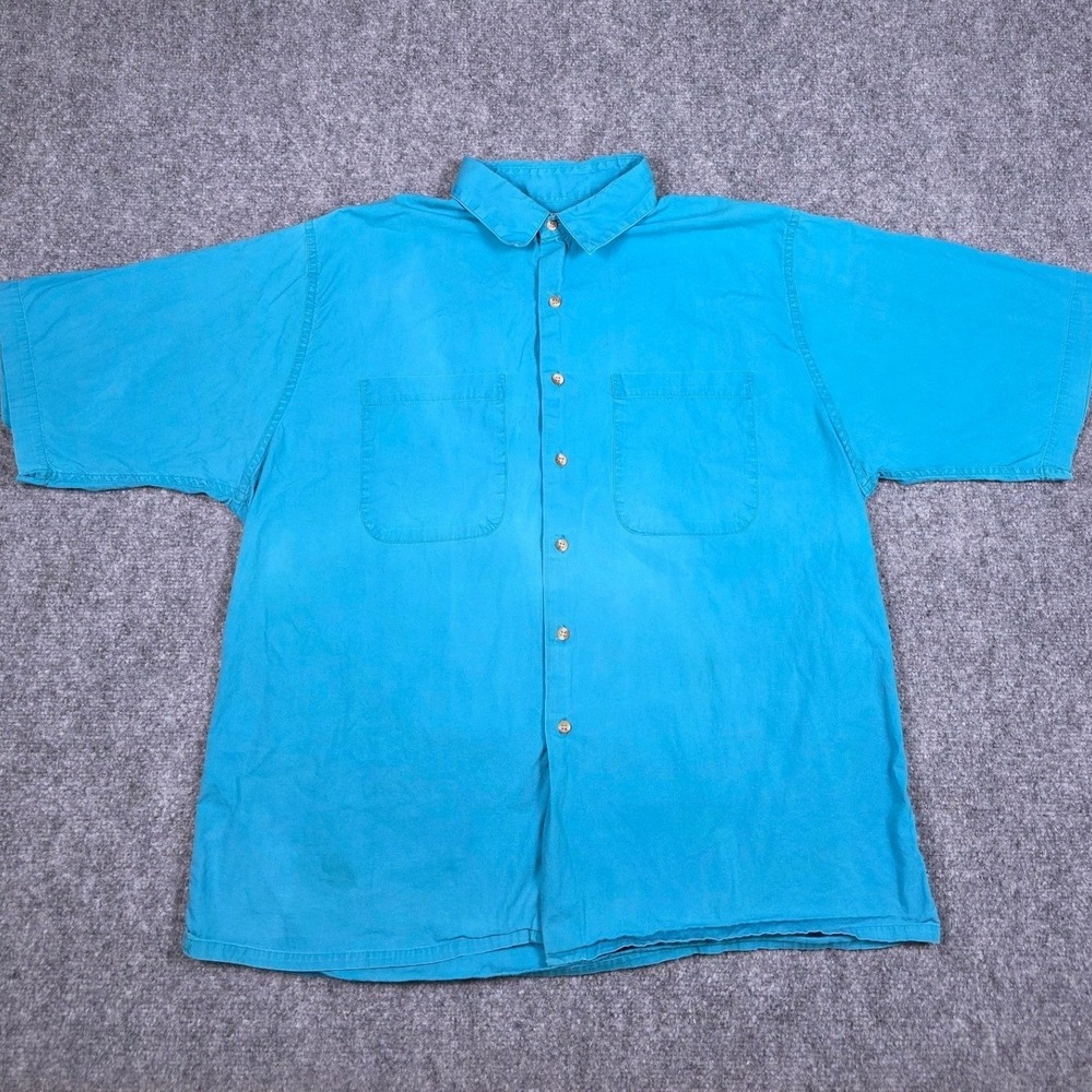 Vintage Banana Republic Button Up Shirt Mens XL Teal Blue Cotton Short Sleeve